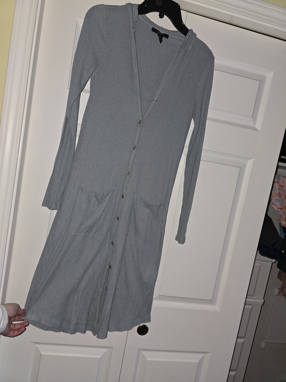 Forever 21 Light Blue Button-Up Ribbed Hooded Cardigan Duster